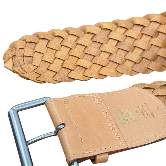 GAP Wide Woven Leather Belt Womens S Tan Braided Boho Casual Hippie Cottagecore - Picture 5 of 10